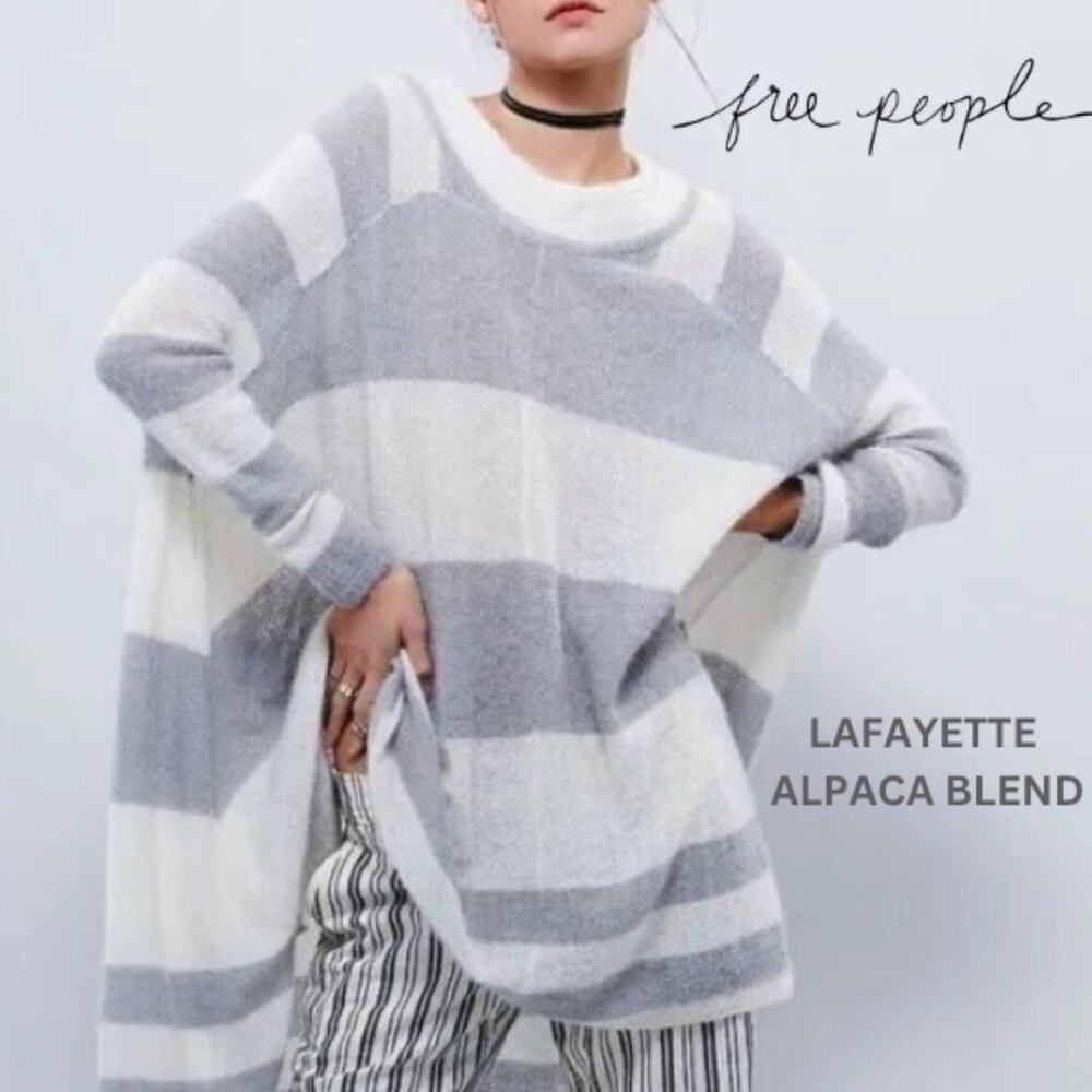 FREE PEOPLE LAFAYETTE ALPACA BLEND OVERSIZE GRAY/WHITE TUNIC DRESS SIZE M/L
